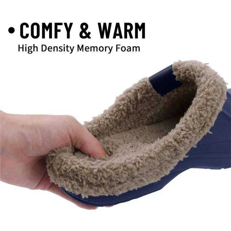 Kidmi Winter Fur Lined For Men and Women Slides Waterproof Non-slip Slippers Indoor Leisure Warm Garden Clogs Shoes