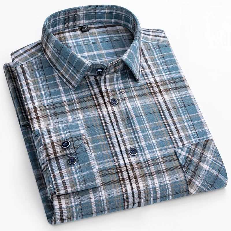 New Plaid Flannel Shirts For Men Long Sleeve 100Cotton Fashion Casual Soft Standard-Fit Man Blouse Clothes Oversize 6XL 7XL 8XL M260305