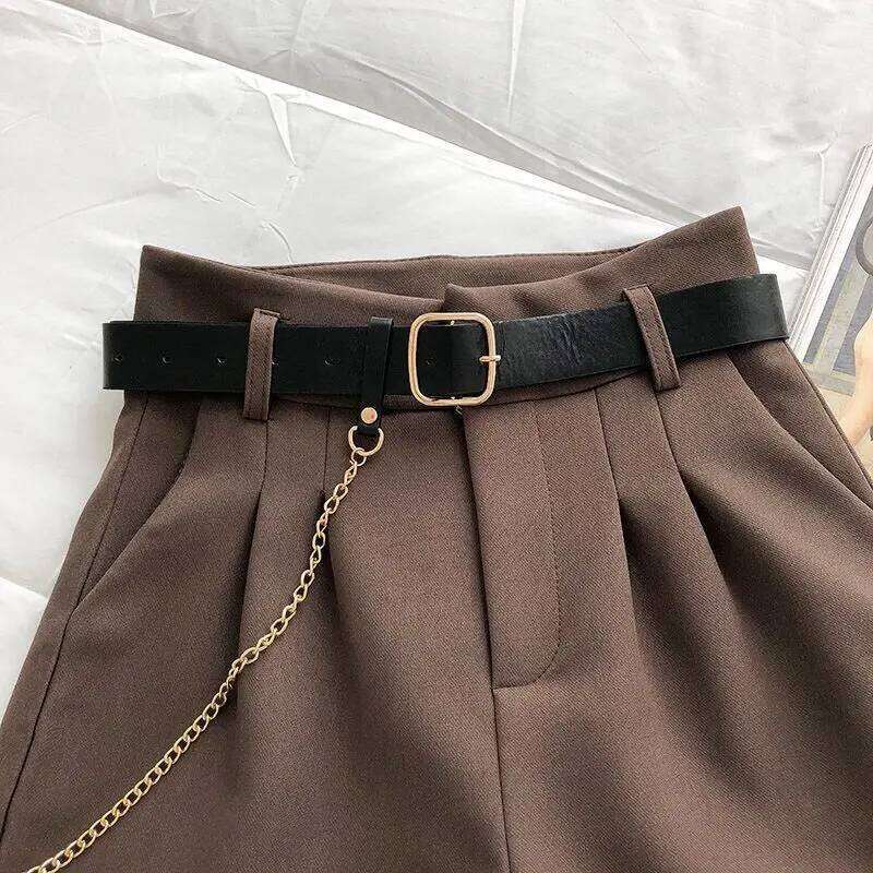 New Casual Comfortable Elegant Wild With Belt Women's Woolen Autumn Winter Slim Wide Leg A-line Shorts XJ260305