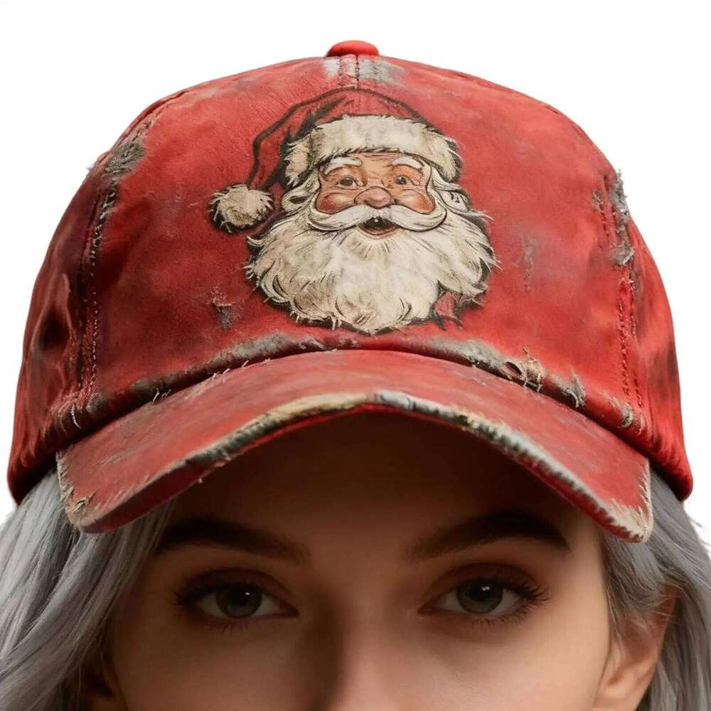 printed red Santa Claus Merry Christmas hat washed baseball cap Versatile Y260304