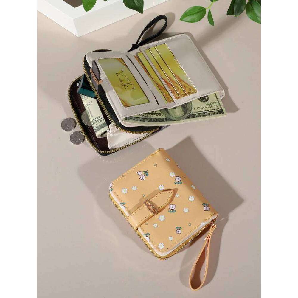 Flower patterned credit holder for women or men's small card case with zipper hand-held wallet C260304
