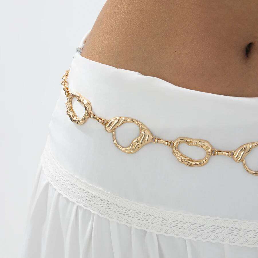 Salircon Punk Hip Hop Hollowout Gold Color Waist Chain Women Irregular Geometry Summer Beach Bikini Belly Belt Y2K Body Jewelry S260304