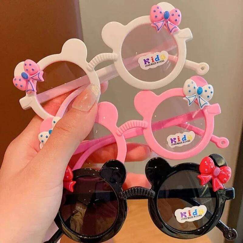 Cute Children's Sunglasses Boy Girl Cartoon UV400 Glasses Lovely Personality Bow Bear Eyeglass Eyewear Bag Outdoor Travel Photo Z260305