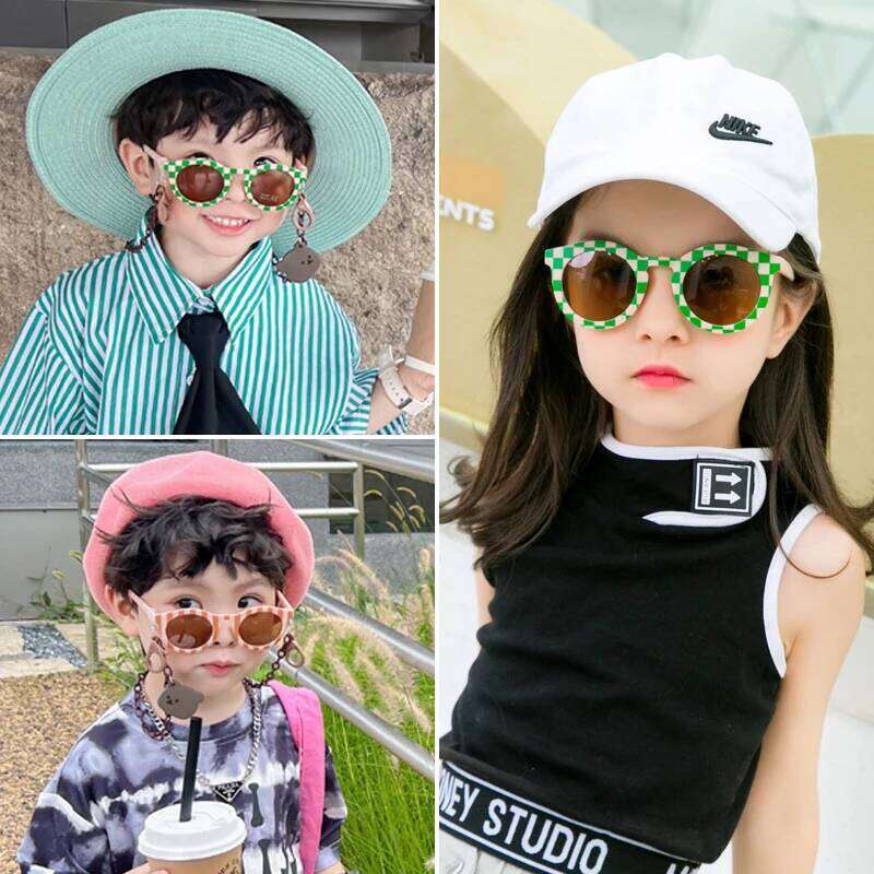 2023 New Children Cute Checker Panel Color Round UV400 Baby Girls Outdoor Protection Sunglasses Kid Sun Glasses Z260305