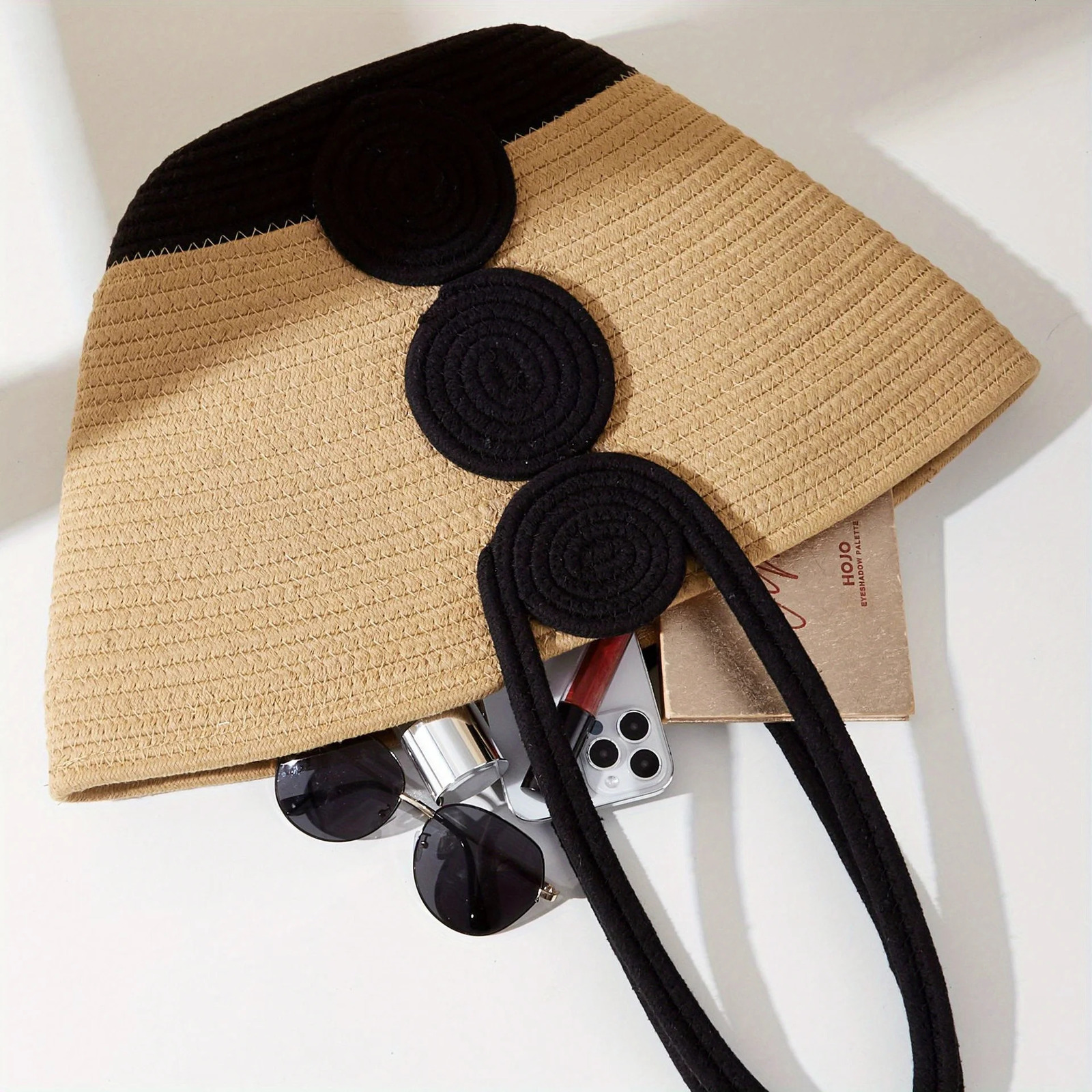 Straw Woven Bag Fashion Shoulder Bag Handmade Straw Shoulder Purse Large Capacity Woven Sling Bag Vacation Bag 260303