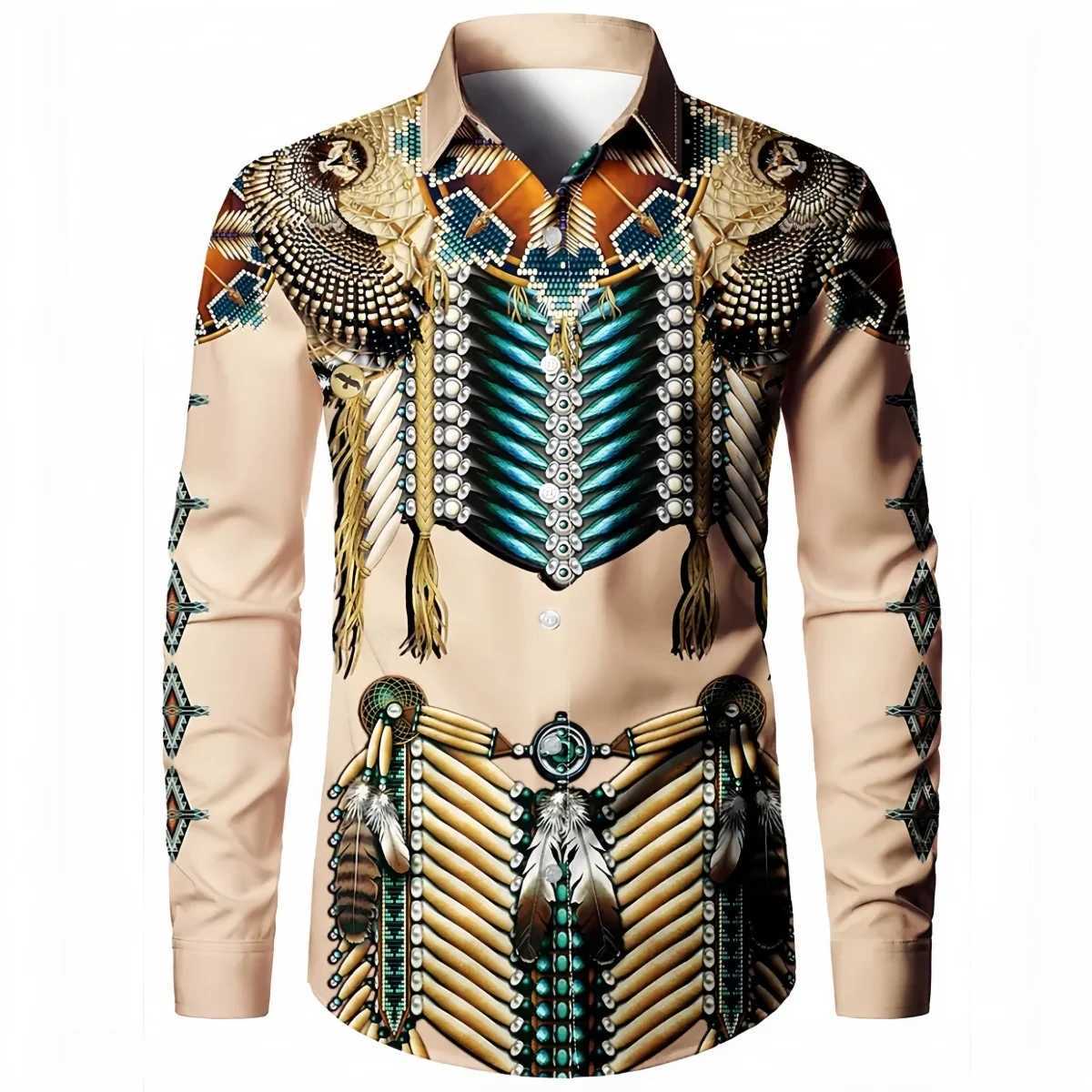 Fashion New Ethnic Style 3D Printed Mens Long Sleeve Shirt Spring And Autumn Casual Breathable Lapel Button Shirt Daily Clothes M260305