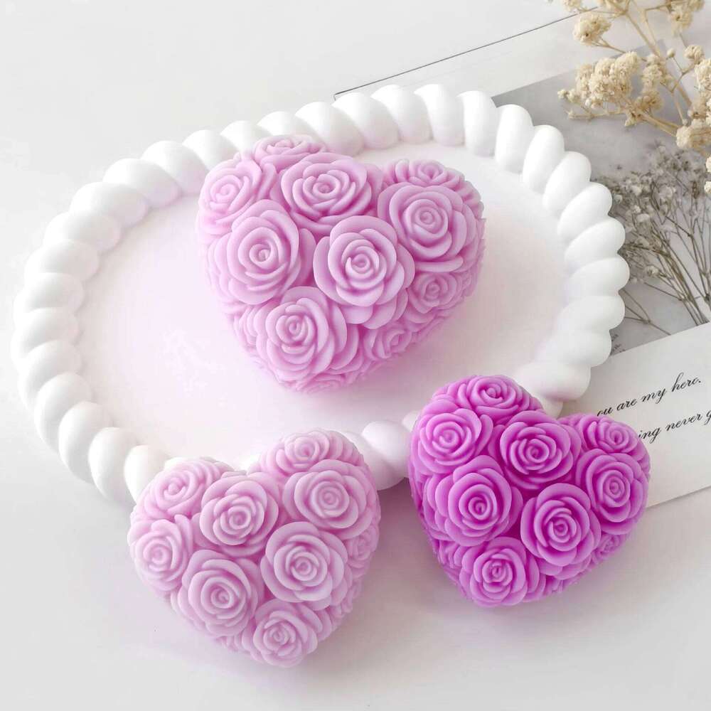 DIY Heart-Shaped Pink Flowers Silicone Handmade Scented Plaster Resin Mold Epoxy Soap Candle Making Supplies W260304 W260305