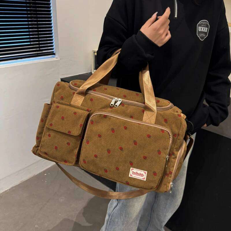 Corduroy Tote Large Capacity Carry On Travel Bag With Shoe Compartment Sports Fitness For Women Duffle Bags Z260304