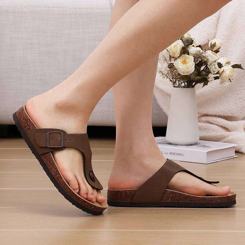 Kidmi Womens Flip Flop With Adjustable Straps Metal Buckle New Summer Retro Sandals PVC Fashion Outdoor Beach Slippers
