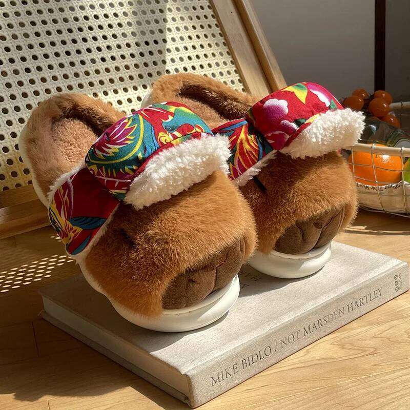 Cute Cartoon Capybara Cotton Slippers For Women Men Spring Winter Shoes Soft Plush Anti-slip Couples Home Floor Fluffy Slipper