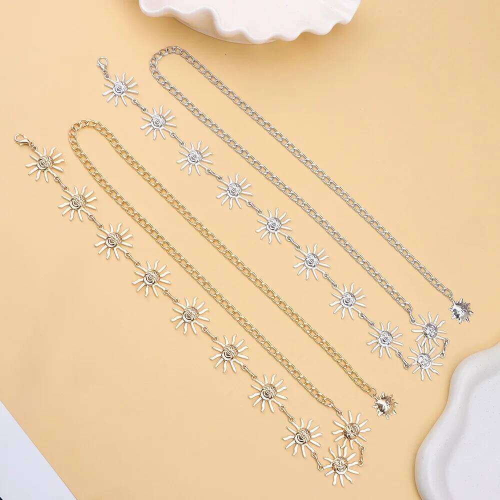 New Exaggerated Personality Metal Smiling Face Sun Waist for Women Charm Summer Skirt Body Chain Jewelry Accessories Gift S260304