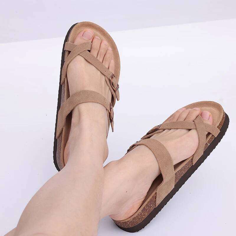 Kidmi Women's Cork Fashion Men Mules Sandals Soft Suede Beach Shoes with Arch Support Leather Clogs Slides