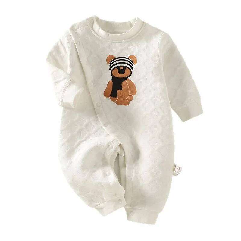 Bodysuit & One-piece Romper Plus Velvet Winter Home Service Cartoon Design Newborn Clothing Loungewear Outfit Rompers Z260304