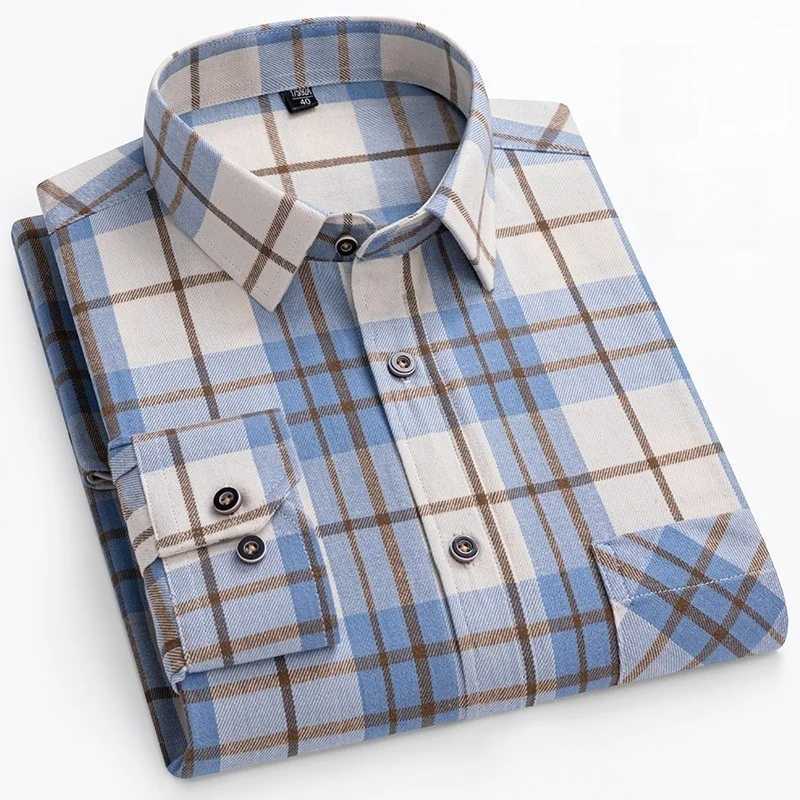 New Plaid Flannel Shirts For Men Long Sleeve 100Cotton Fashion Casual Soft Standard-Fit Man Blouse Clothes Oversize 6XL 7XL 8XL M260305