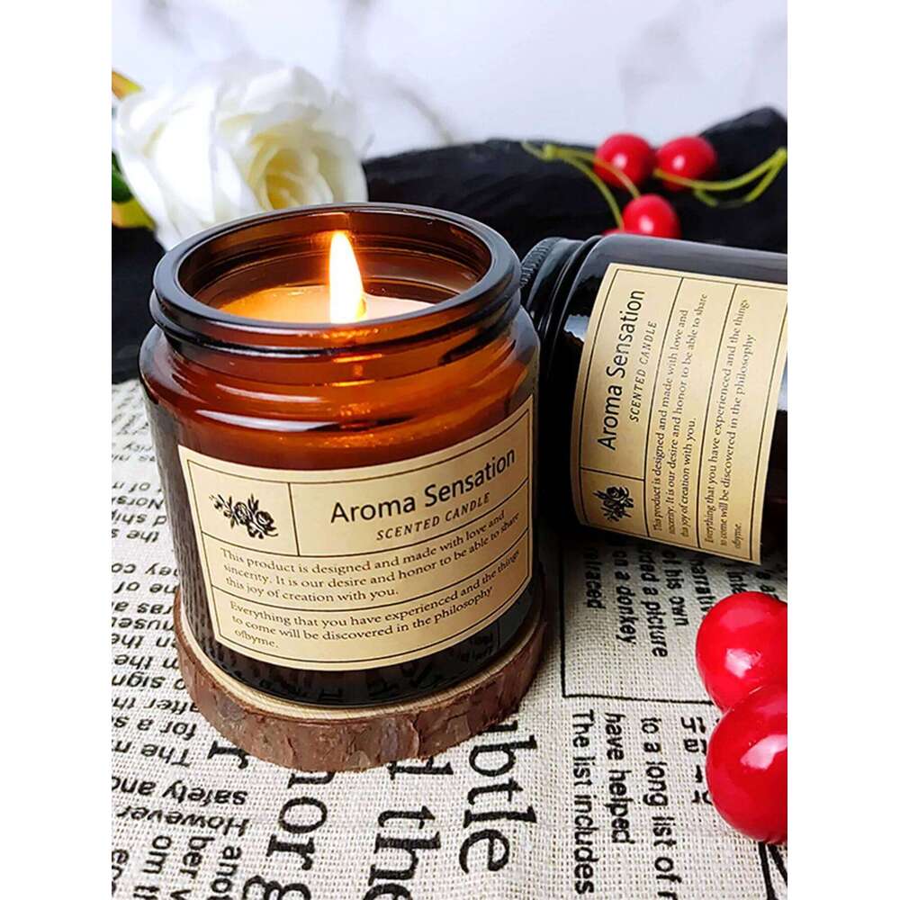 Amber glass cup smokeless candle wedding favour simple creative home use, long-lasting scented ornament gift W260304 W260305