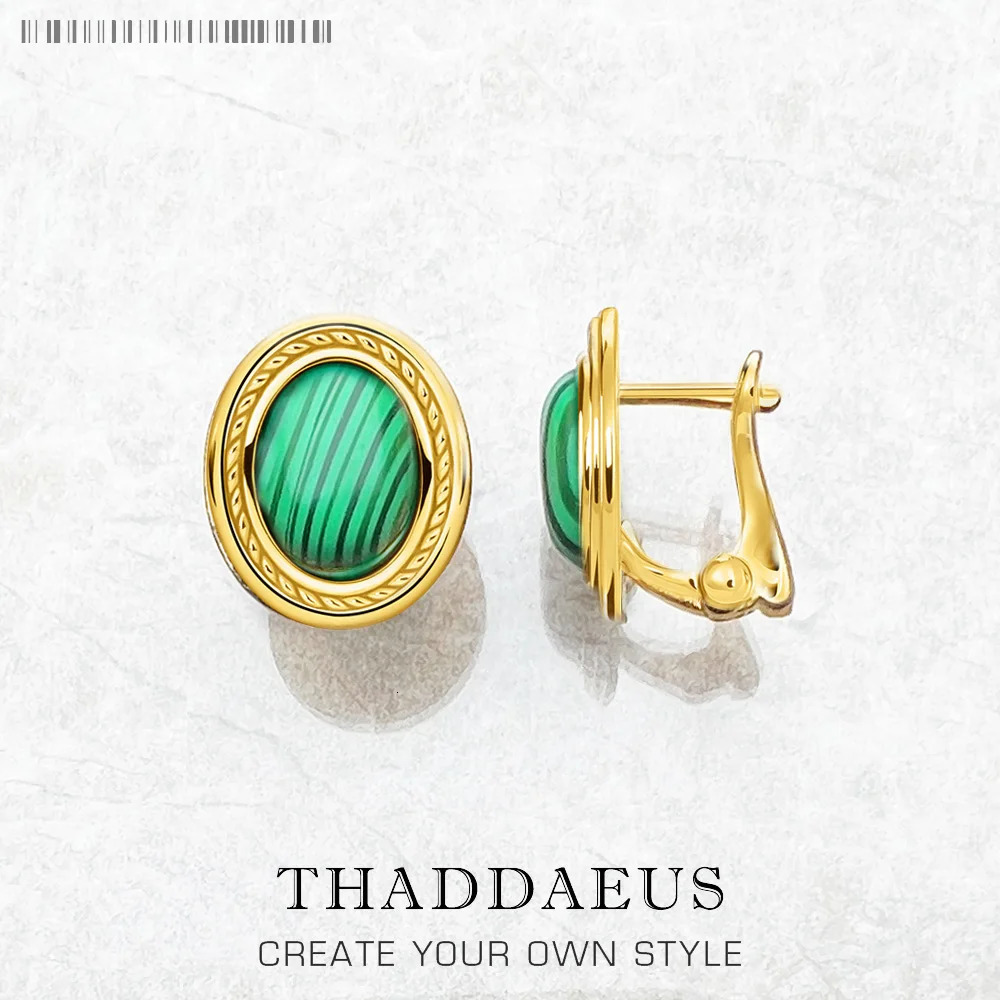 Green Oval Stone Golden Studs EarringsEurope Style Fine Jewerly For Women Vintage Gift In 925 Sterling Silver 260303