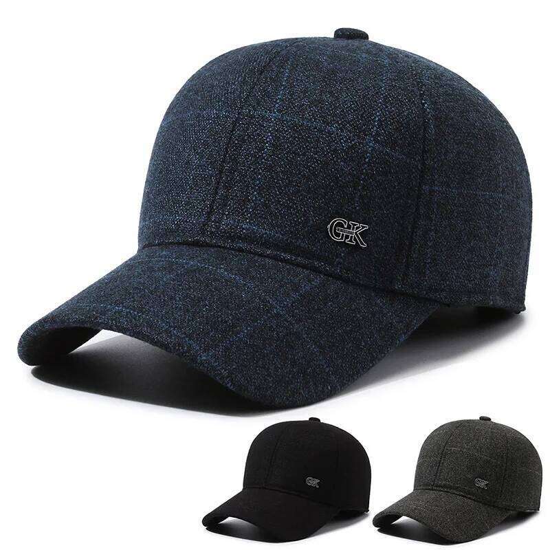 Hat Men Autumn/Winter Generous Grid GK Baseball Ear Protection Middle-Aged And Elderly Outdoor Warm Windproof Duckbill Cap Y260304