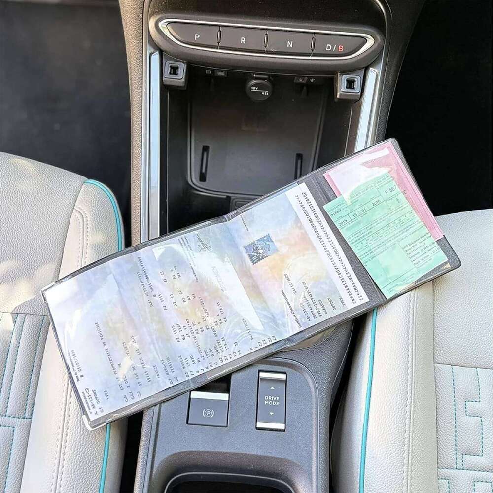 1/2pcs 4-fold grey card in imitation leather Vehicle document, insurance & licence holder Elegant, compact and durable C260304