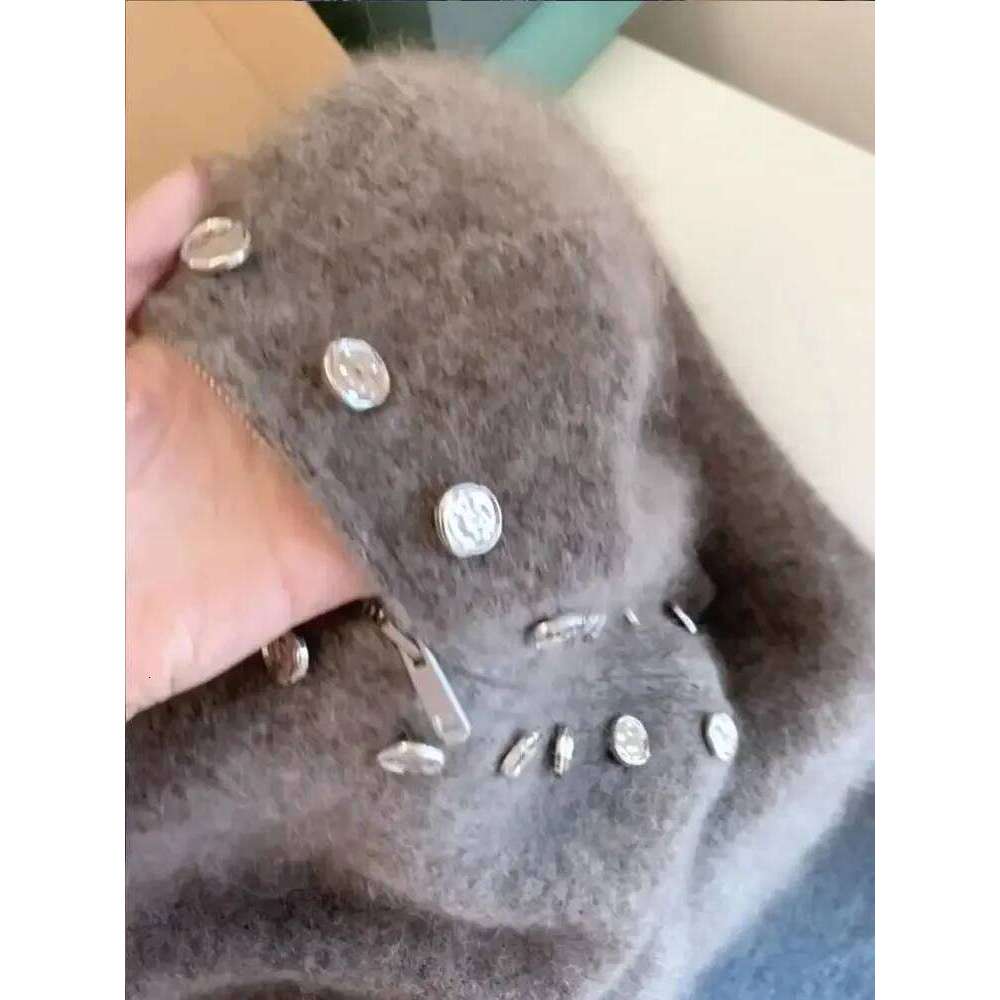 Luxury Fluffy Knitted Cardigan Design Double Breasted Sweater Coat Women Autumn High-end Lazy Zipper 2000s Y2k Knit Top XJ260305