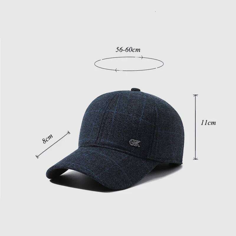 Hat Men Autumn/Winter Generous Grid GK Baseball Ear Protection Middle-Aged And Elderly Outdoor Warm Windproof Duckbill Cap Y260304