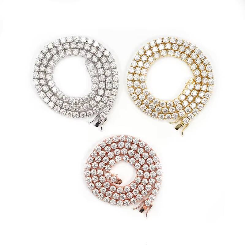 New European American Style 5mm Single Stone Hip Hop Tennis Chain 925 Silver Rose Gold Plated Childrens Anniversary Necklace