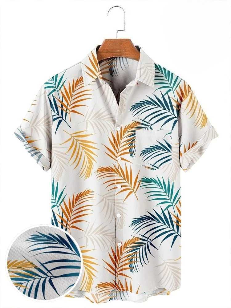 Hawaiian Mens Print Short Sleeve Shirt Beach Coconut Tree Fashion Lapel Top 2025 New for Men Floral Clothes M260305