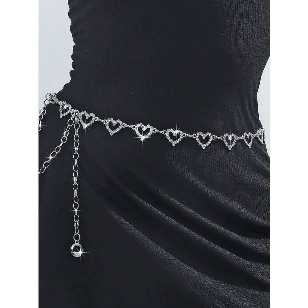 Fashion Rhinestone Heart Waist Chain Women Girls Adjustable Body Belt Belly Jewelry Tassel Design for Dresses Jeans S260304
