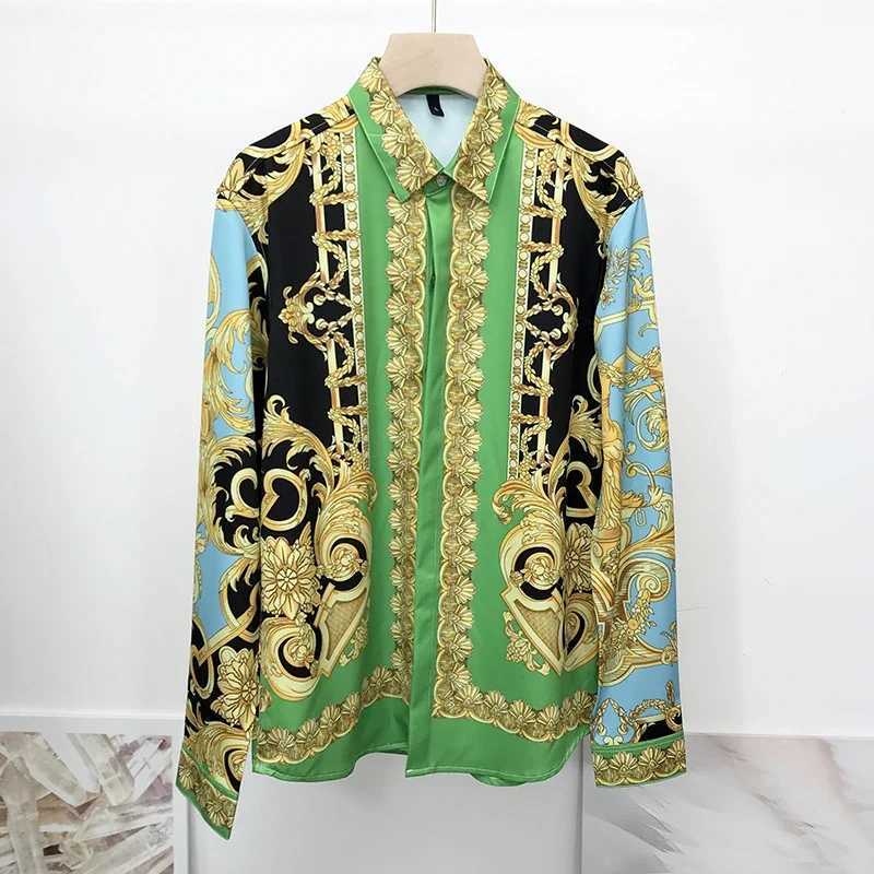 Casual Gold Retro Print Shirt Summer Mens Long Sleeve Shirt 3D Printed Lapel Shirt Mens and Womens Fashion Shirt Long Sleeve M260305