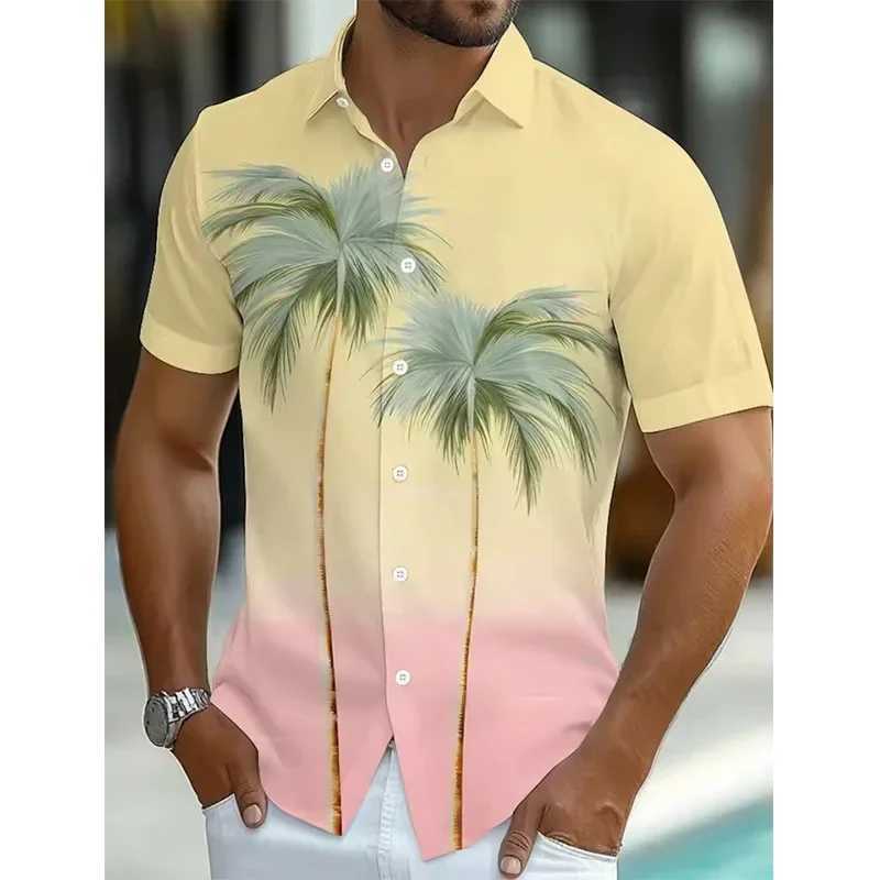 Mens Coconut Tree Gradient Tropical Plant Summer Shirt Button Up Shirt Hawaiian Shirt Short Sleeved Shirt M260305