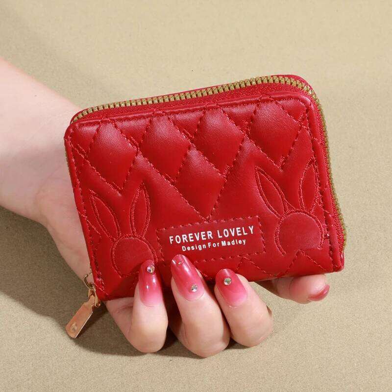 Women's Letter Graphic Mini Wallet, Faux Leather Coin Purs, Minimalist Solid Card Holder C260304
