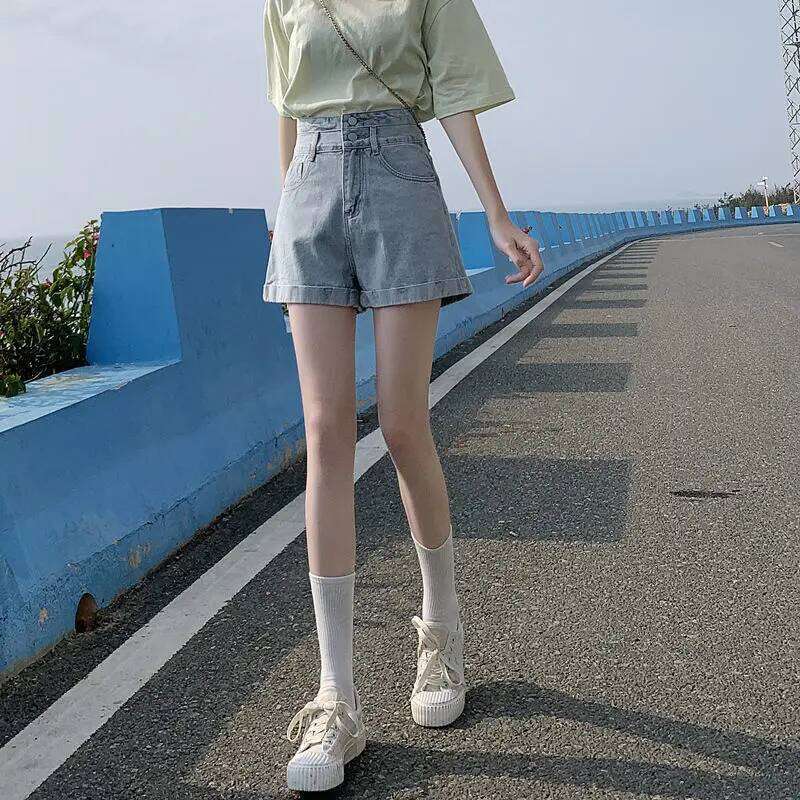 High Waist Denim Women Shorts Jean Spliced Loose Fit Pockets Washed Zipper Fly Solid Buttons Casual 2025 Distressed XJ260305