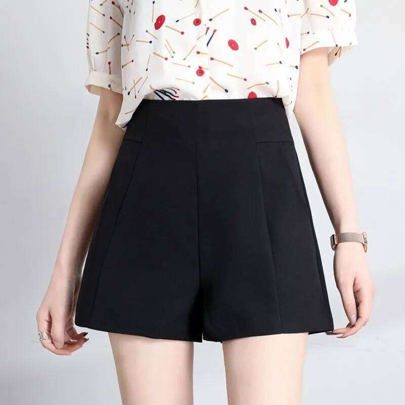 Women's High-Waist A-Line Wide-Leg Black Suit Shorts Versatile Office Smart Casual Petites Slimming Summer Spring Autumn Stylish XJ260305