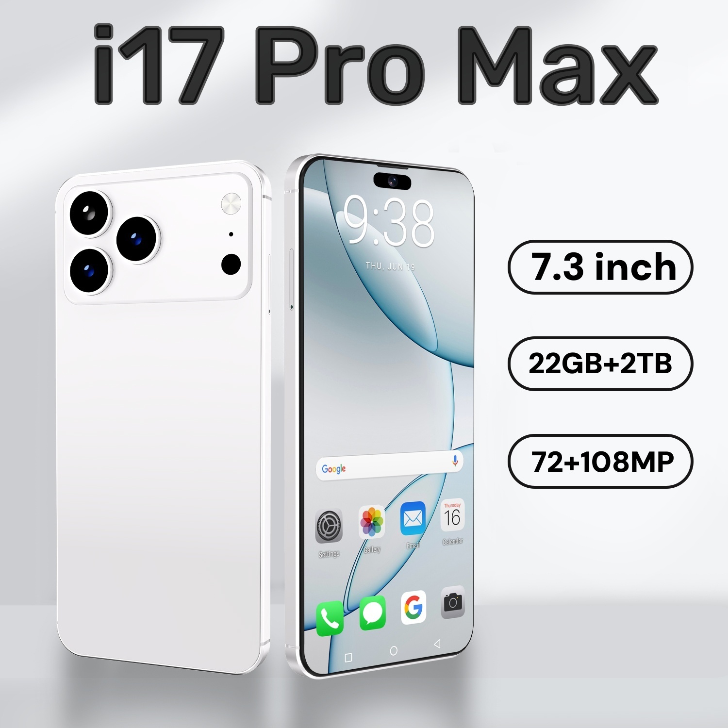 i17ProMax original 5G smartphone Global version Snapdragon 8 Gen3 10-core 7.3-inch screen (Smart Island) resolution 1440*3200 50+108MP battery 8000mAh OTG fast charging