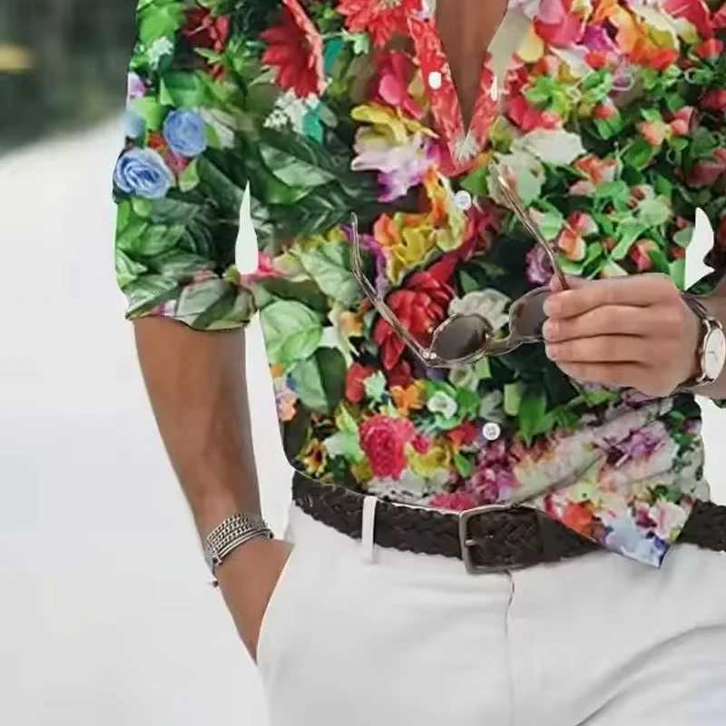 Casual Hawaiian Floral Print Shirt Summer Mens Long Sleeve Shirt 3D Print Lapel Shirt Men and Women Fashion Long Sleeve Shirt a78 M260305