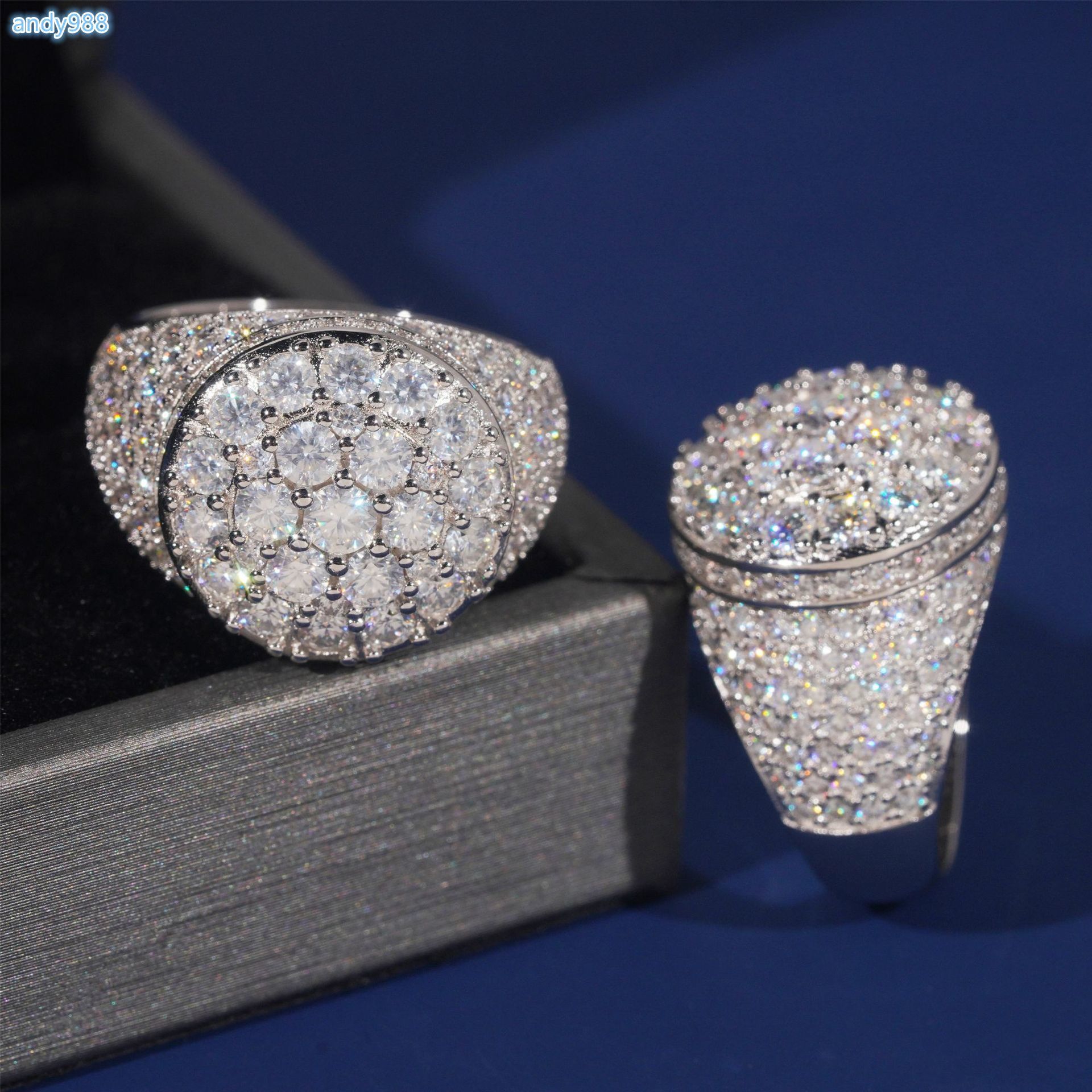 Hot Selling Hiphop Style Mens 925 Silver Moissanite Ring VVS Grade Passes Diamond Tester for Wedding Everyday Wear