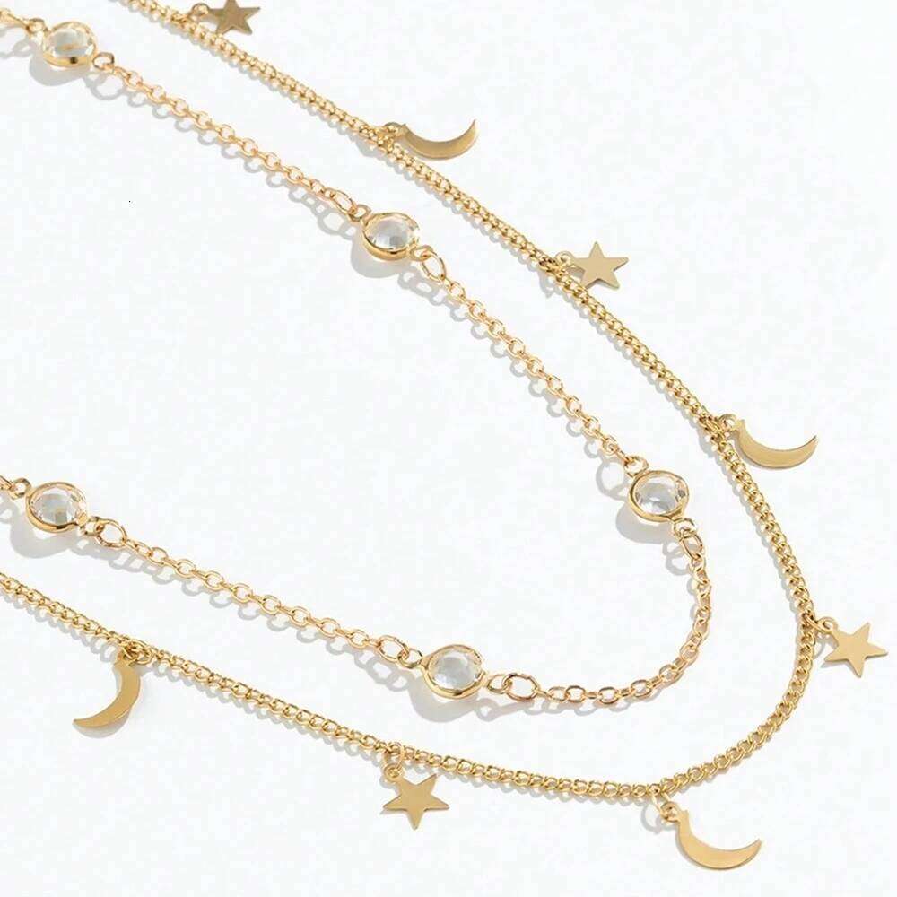 2 Pcs Fashion Simple Jewelry Sexy Rhinestone Gold Color Star Moon Tassel Belly Chains For Waist S260304