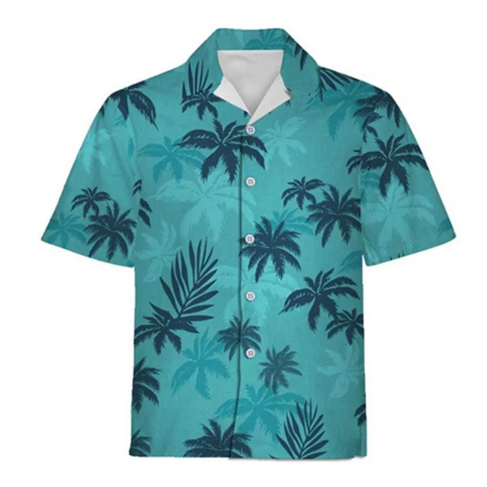 Hawaiian Shirt Man Print Casual Thin Beach Slim Fashion Shirt Black Social Vintage Funny Oversized Clothes a77 M260305