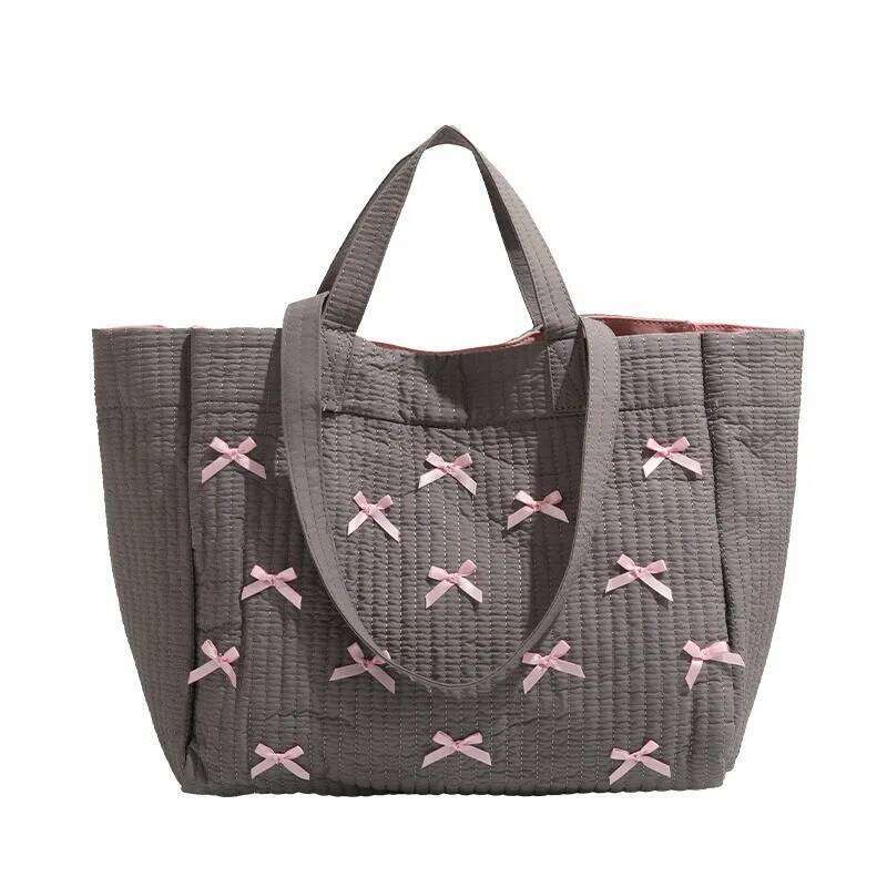 2024 New Women's Solid Color Tote Commuting Shoulder Bag Fashion Bow Simple Large Capacity Handbag Small Big Size Z260304