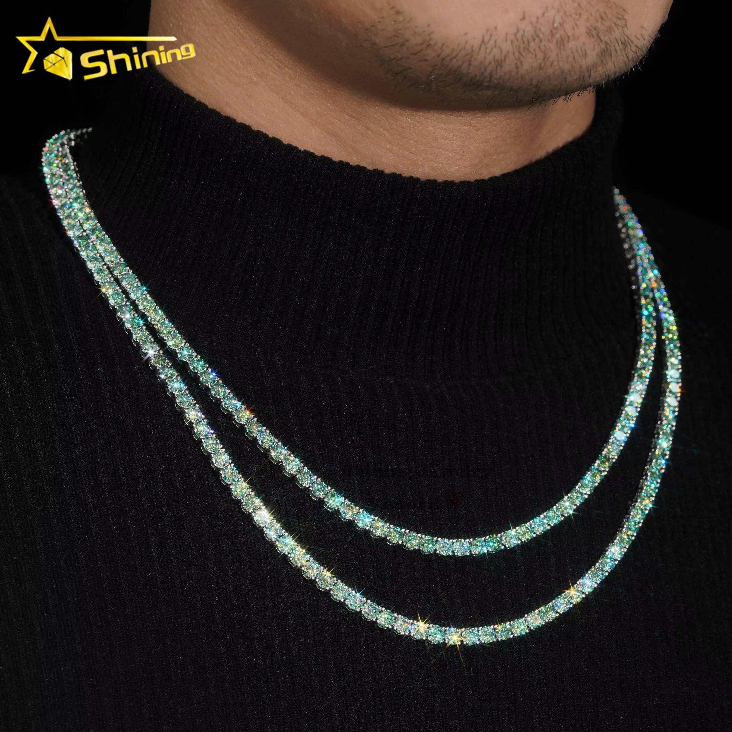 Pass Diamond Tester Fashion Jewelry 14k Gold Necklace 925 Sterling Silver Green Blue Colour Vvs Moissanite Diamond Tennis Chain