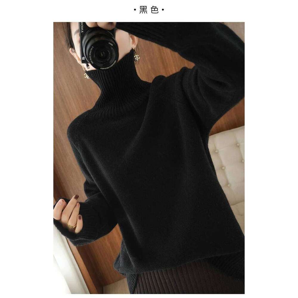 New 100% cashmere sweater in autumn and winter, women's thick turtleneck pullover, Korean version of loose lazy wind wool bottom XJ260305
