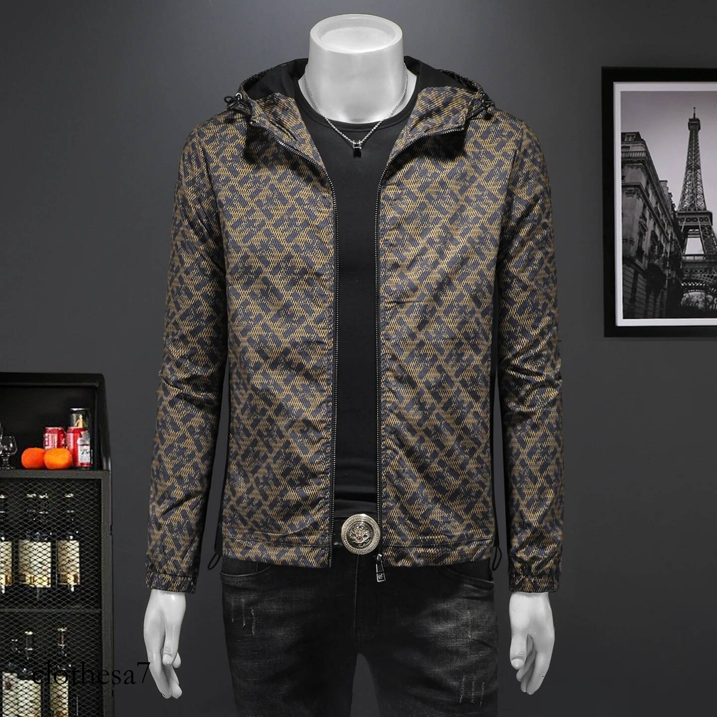 Men's Hooded Jackets Spring Autumn Fashion Casual Print Coats Outwear Top Windbreaker Streetwear