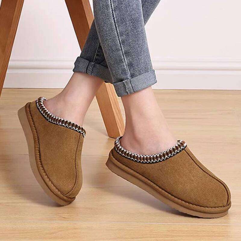 Kidmi Winter Women Fuzzy Ladies House Slippers Genuine Suede Indoor Outdoor Fluffy Slip On Warm Memory Foam Furry Shoes