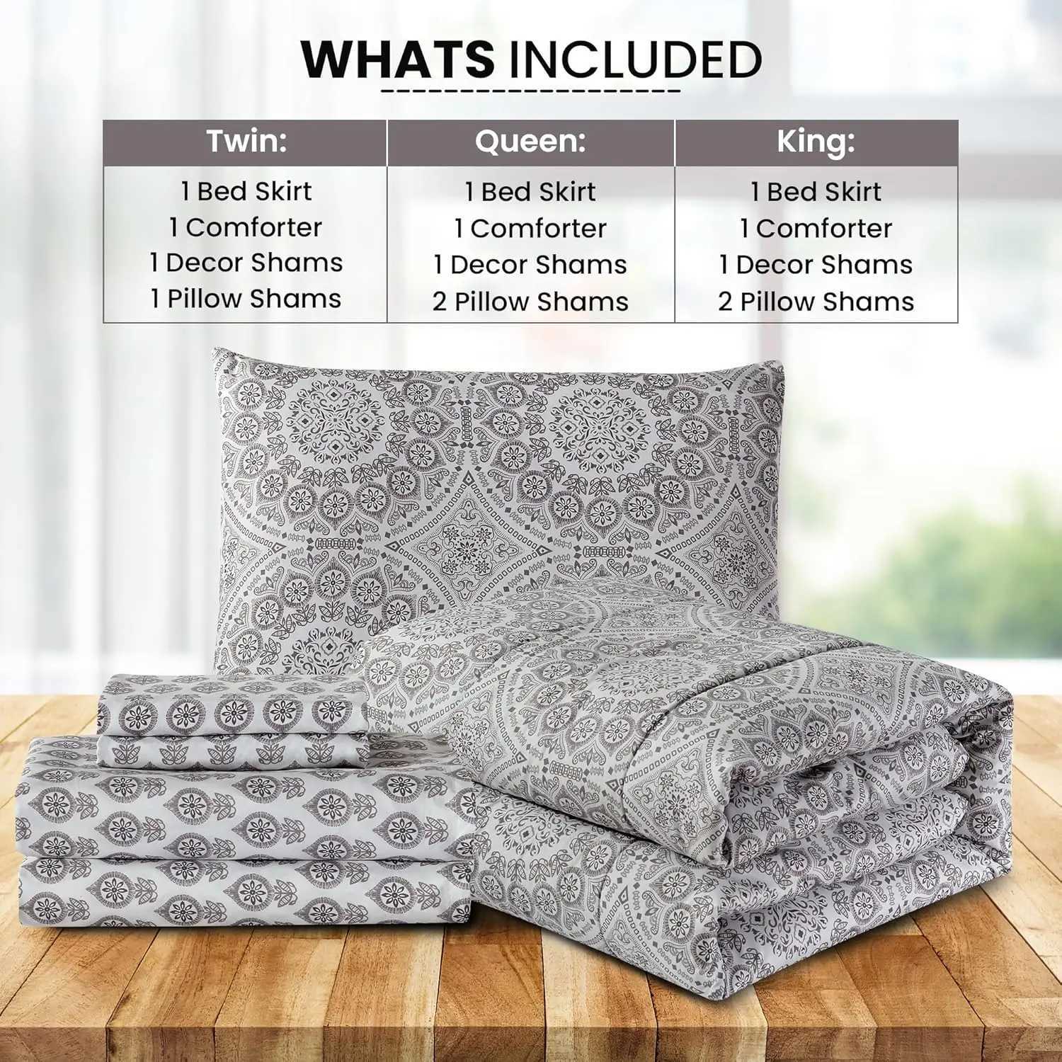 Lux Dcor Reversible 5-Piece Comforter Set All-in-One Bed in a Bag for All SeasonsT260305