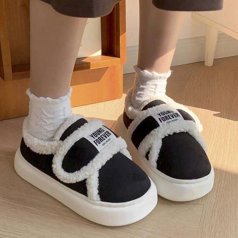 Indoor Warm Cotton Slippers For Women Winter Platform Soft Plush Thick Sole Girls Home Floor Daily Walking Fluffy Shoes