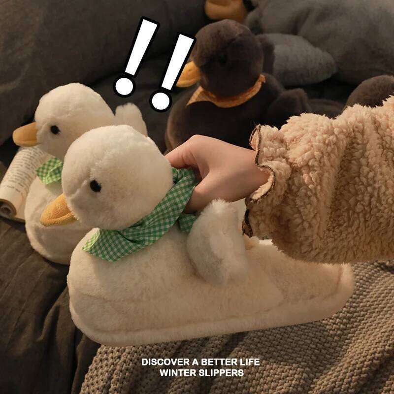 Cute Duck Cotton for Women Cartoon Non-Slip Home Fur Slippers Comfortable Autumn Winter Women's Indoor Shoes