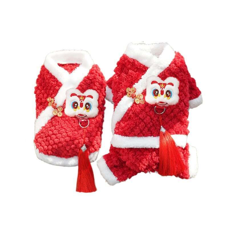 Famous brand Lion Dance Fleece Lined Warm Pet Clothes Teddy Tang Suit New Year Costume Dog Supplies Cat Dress pupakaIK