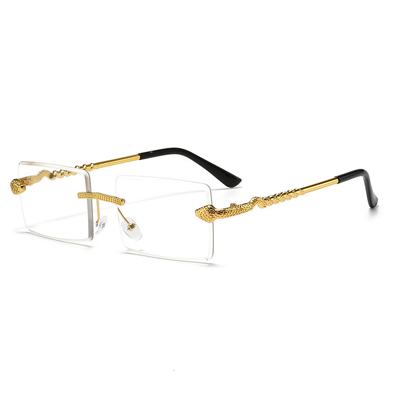 2026 New Designer Luxury Brand Frameless Cutting Fashion Women's Sunglasses European And American Style Golden Serpentine Men's Square Versa