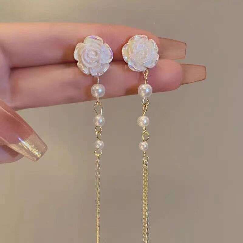 Womens Jewelry Earrings stud Fairy Gentle Forest Style Camellia Pearl Long Tassel Earrings French Vintage Exquisite Simple Ear Accessories for Women