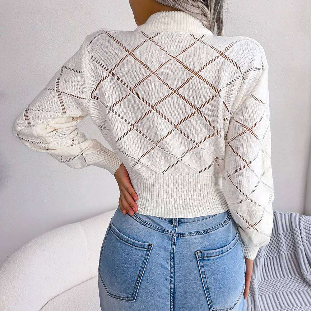 Women's Solid Color Lattice & Lace-Up Knit Sweater Long Sleeve Pullover Tunic, Cozy Fall Winter Casual Vacation Boho Chic Top XJ260305