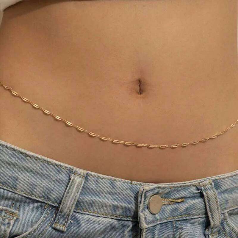New Trendy Gold Color Waist for Women 2025 Simple Metal Geometric Thin Chain Sexy Body Jewelry Accessories S260304